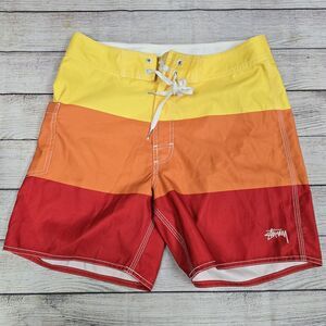 Stussy Swim Trunks Board Shorts Mens Sz 30 Drawstring Zip Closure Colorblock Y2K